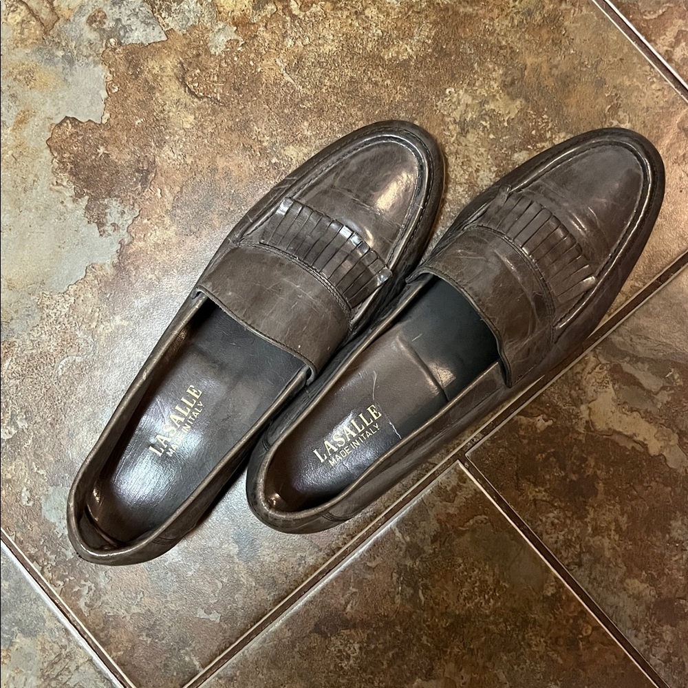 Lasalle Men’s Grey all Leather Loafers. Made in Italy